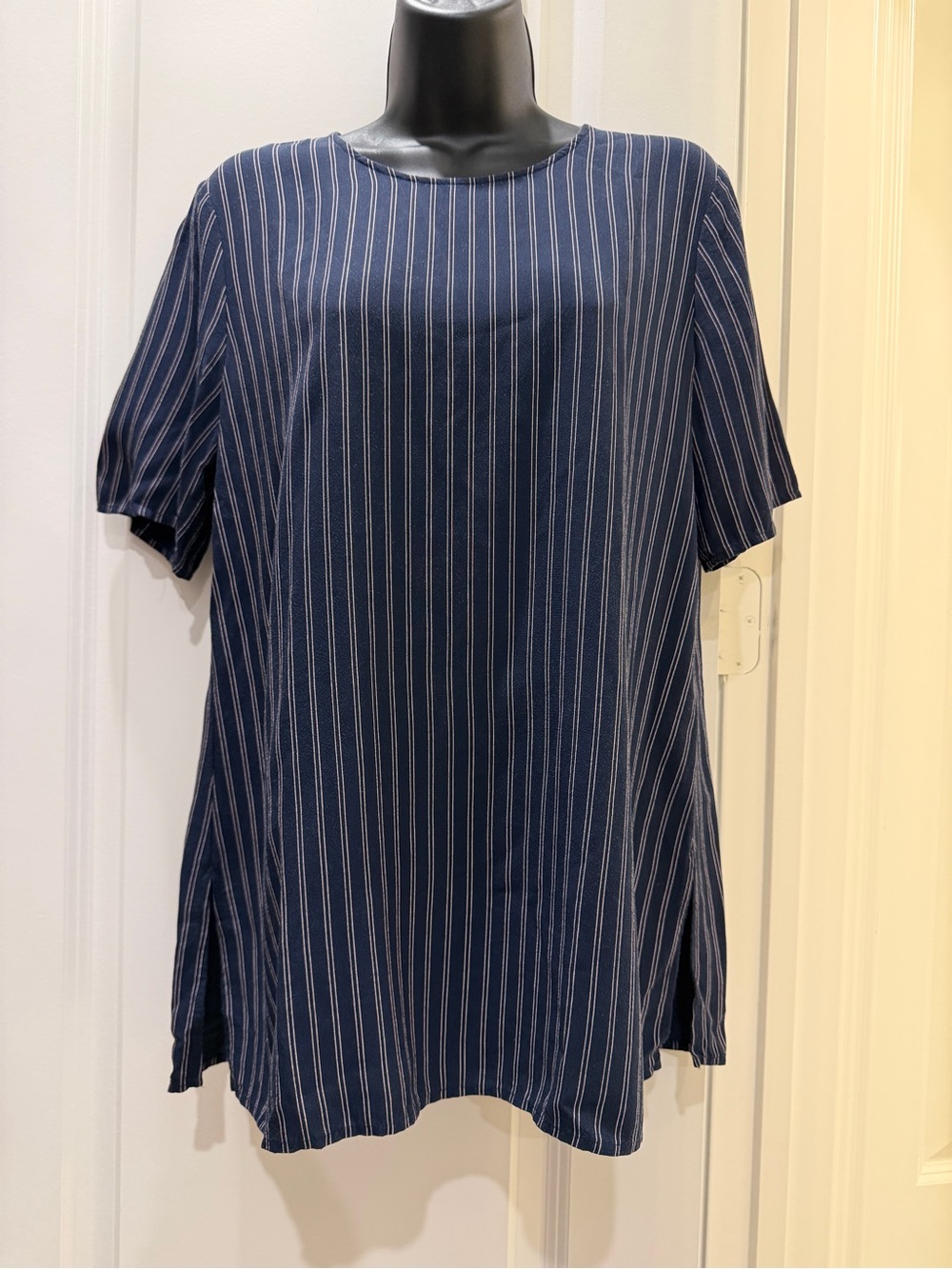 Eileen Fisher Tencel Striped Relaxed Top Navy Size XS
